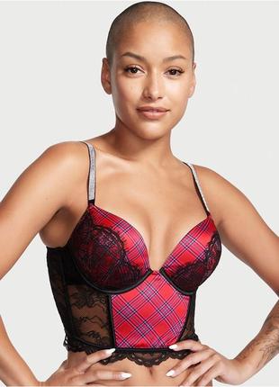 Бюстьє корсет з подвійним пуш-апом bombshell add-2-cups push-up corset top lacy plaid very sexy victoria's secret4 фото