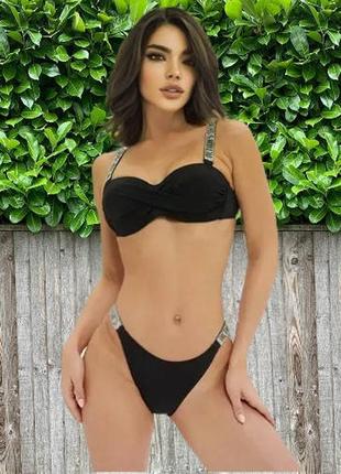 Купальник бандо пушап victoria's secret виктория сикрет камни стразы надпись шлейки тренд 2023