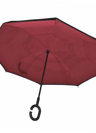 Зонт наоборот lesko up-brella бордовый раскладной обратного складывания ветрозащитный (k-269s)