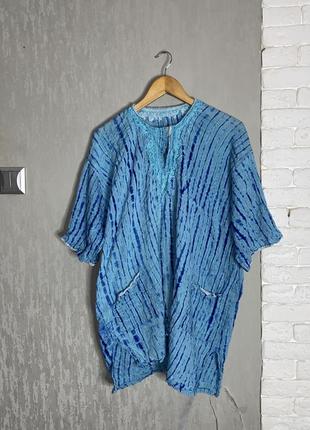 Туника в индийском стиле принт тай-дай удлиненная блуза с кармашками большого размера батал3 фото