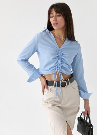 Укороченная блуза с кулиской вдоль полочки - голубой цвет, m (есть размеры)1 фото