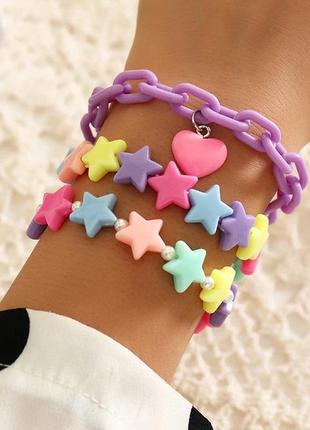 Набор акриловых браслетов в стиле харадзюку для детей, милые браслеты радужного цвета