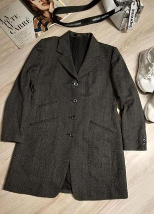 Стильный длинный пиджак жакет серо-черный из натуральной шерсти6 фото