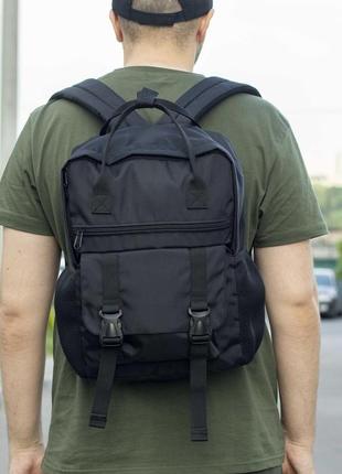 Молодіжний рюкзак чоловічий чорний тканинний з кишенею для ноутбука унісекс повсякденний міський6 фото
