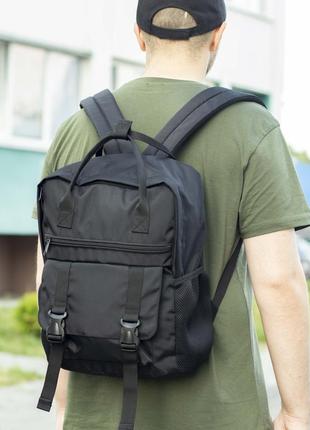 Молодіжний рюкзак чоловічий чорний тканинний з кишенею для ноутбука унісекс повсякденний міський4 фото