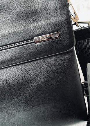 Мужская стильная сумка - планшетка со сьемным ремнем и ручкой, черного цвета кожаная барсетка мужская3 фото