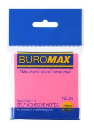 Блок для заметок buromax 2382-10 neon 100л. 75х75мм розовый (1/12)