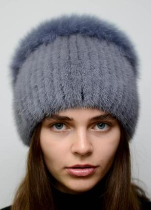 Женская зимняя вязаная норковая шапка стрекоза джиес