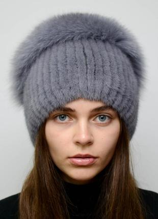Женская зимняя вязаная норковая шапка стрекоза джиес4 фото