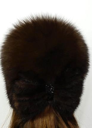 Женская зимняя вязаная норковая шапка стрекоза орех3 фото