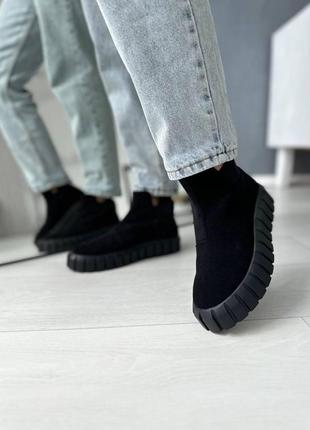 Модные черные ботинки из натуральной замши в стиле челси на прикольной подошве, размеры от 36 до 402 фото