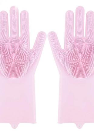 Силіконові рукавички magic silicone gloves pink для прибирання чистки миття посуду для будинку. jb-434 колір рожевий