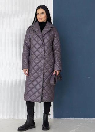 Женское пальто стеганое демисезонное индиго с поясом xs-3xl | женское пальто из плащевки осень-весна