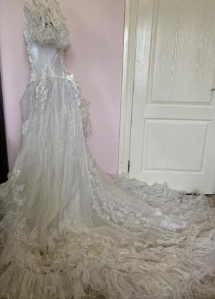 Сукня весільна шлейф, мереживо, пишні рукава, вінтажна2 фото