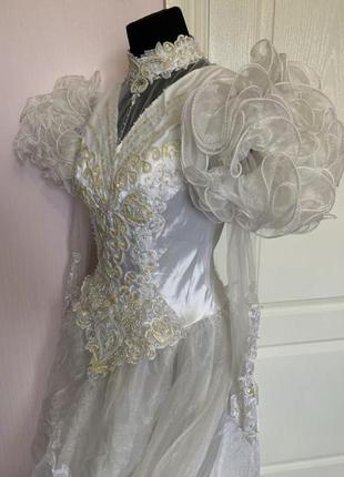 Сукня весільна шлейф, мереживо, пишні рукава, вінтажна5 фото