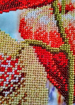 Вышивка" физалис", вышитая вручную с чешского бисера
