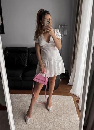 Біла легенька сукня з прошви з вишивкою zara
