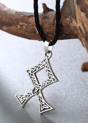 Винтажный кулон руна одал odal rune рунический талисман подвеска с символикой викингов2 фото