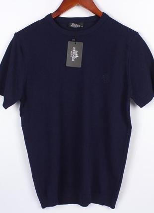 Мужская футболка с резинкой внизу, мягкий тянущийся материал, цвет однотонный темно-синий