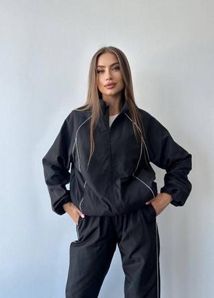 Женский спортивный костюм,жіночий спортивний костюм,прогулянковий костюм,прогулочный костюм,костюм плащёвка,чорний костюм3 фото