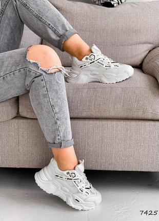 Стильные белые женские кроссовки весенне-осенние на толстой подошве, экокожа+текстиль,женская обувь4 фото
