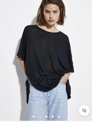 Черная футболка льняная футболка,футболка лен+лиоцелл из новой коллекции massimo dutti размер s