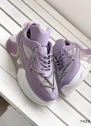 Стильные фиолетовые женские кроссовки весенне-осенние на платформе, на толстой подошве, женская обувь3 фото