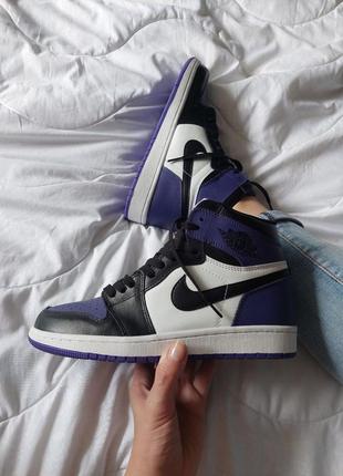 Кросівки nike air jordan retro 1 black violet white