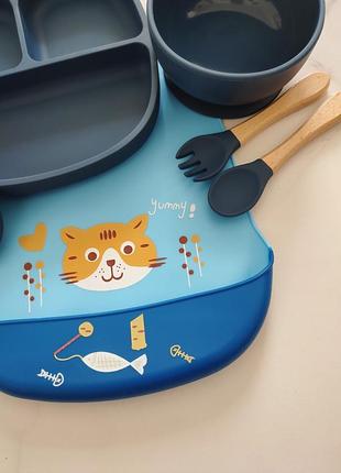 Силиконовый нагрудник, слюнявчик, секционная тарелка силиконовая, тарелочка на...