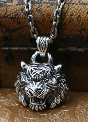 Мужской большой серебряный 3d кулон тигр 15,5 грамм5 фото