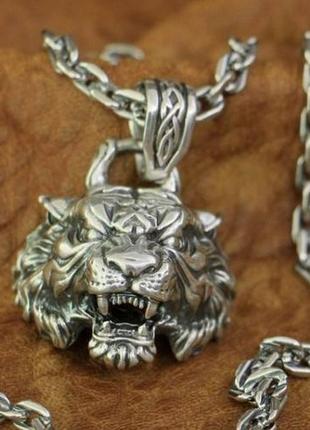 Мужской большой серебряный 3d кулон тигр 15,5 грамм9 фото