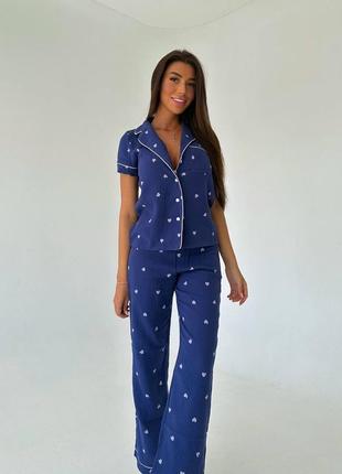 Піжама піжамка пижама натуральна бавовна муслінова в сердечка сорочка штани шорти