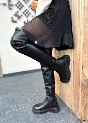 Ботфорти чоботи вище коліна натуральна шкіра шкіряні демі осінь на високій підошві...