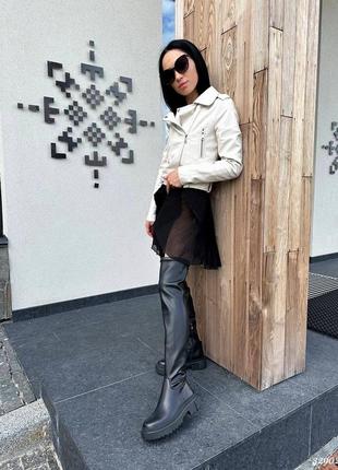 Ботфорти чоботи вище коліна натуральна шкіра шкіряні демі осінь на високій підошві...