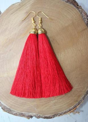 Серьги серёжки кисти кисточки пышные красные нити большой выбор!