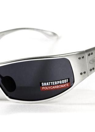 Очки защитные открытые global vision bad-ass-2 silver (gray), серые серебристой металлической оправе1 фото