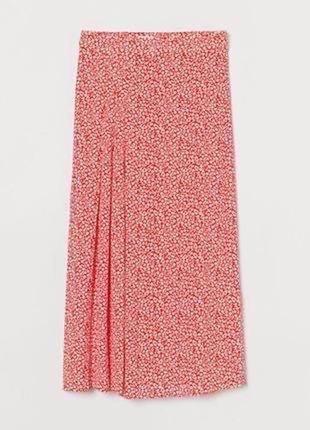 Красивая юбка-миди в цветочный принт h&amp;m. натуральный состав ткани