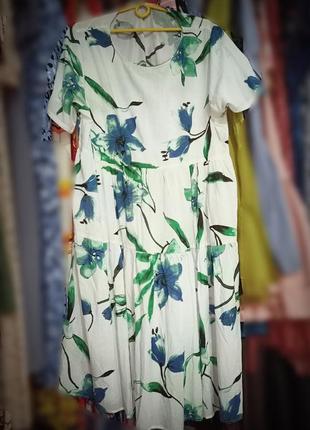 Ярусное коттоновое платье с цветочным принтом,48-52разм, турция.1 фото