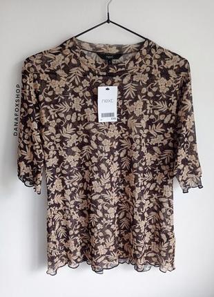 Сітчаста блуза футболка принтований топ сітка у квіти next, uk16
