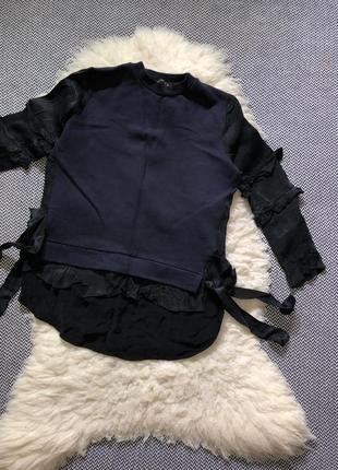 Свитшот нарядный кофта блуза с рюшами рукавами воланами завязками флисовый1 фото