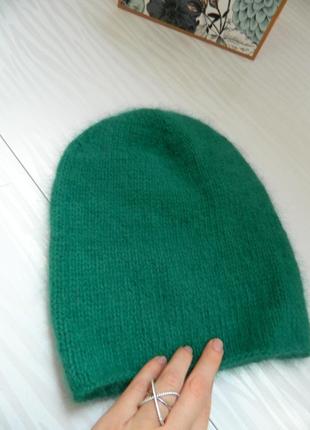 Роскошная шапка ангора цвета зелёный изумруд пушистая шапка премиум ангора10 фото