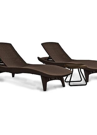 Шезлонг пластиковый keter pacific set with table 2шт. + столик коричневый 231463 4