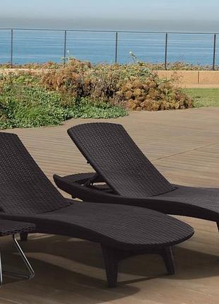 Шезлонг пластиковый keter pacific set with table 2шт. + столик коричневый 231463 8