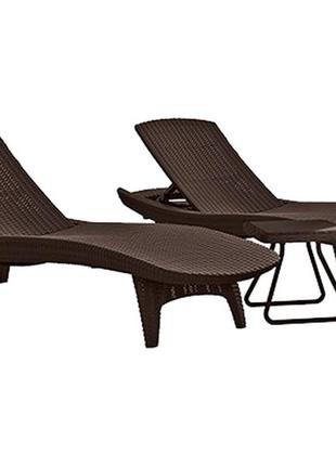 Шезлонг пластиковый keter pacific set with table 2шт. + столик коричневый 231463 10