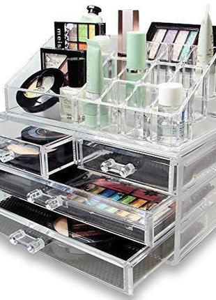 Акриловий настільний органайзер для косметики cosmetic organizer makeup container storage box 4 drawer