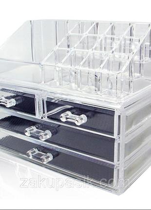 Акриловий настільний органайзер для косметики cosmetic organizer makeup container storage box 4 drawer3 фото