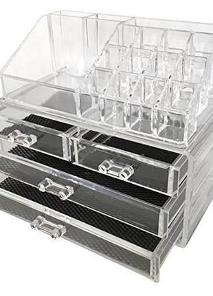 Акриловий настільний органайзер для косметики cosmetic organizer makeup container storage box 4 drawer2 фото