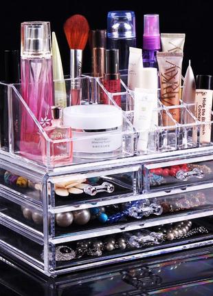 Акриловий настільний органайзер для косметики cosmetic organizer makeup container storage box 4 drawer4 фото