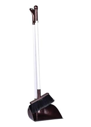 Веник broom new темно-коричневый с совком irak plastic с длинной ручкой, для пола, для уборки1 фото