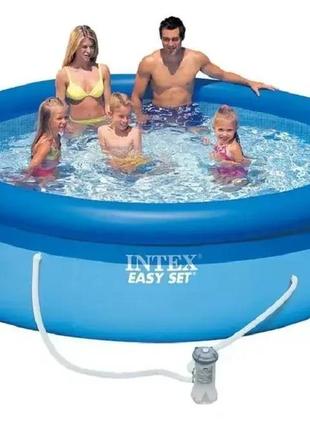 Семейный надувной бассейн easy set intex 28122 (56922) (305*76 см) с фильтром-насосом для взрослых и детей3 фото